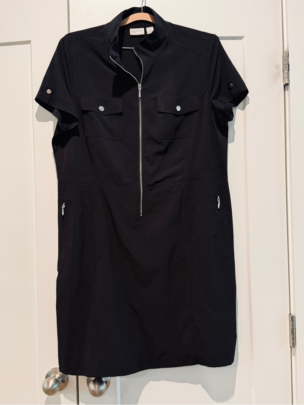 Chicos -Black Short-Sleeve Zip-Front Dress by Theory- Size 2.5 (14)